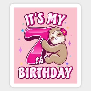 Its My 7th Birthday Girls Sloth Sticker